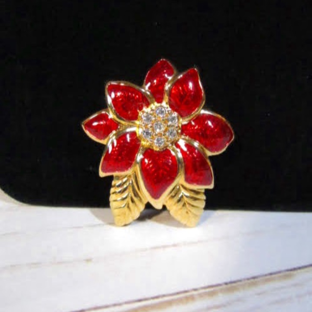 Vintage Monet Red & Gold Poinsettia